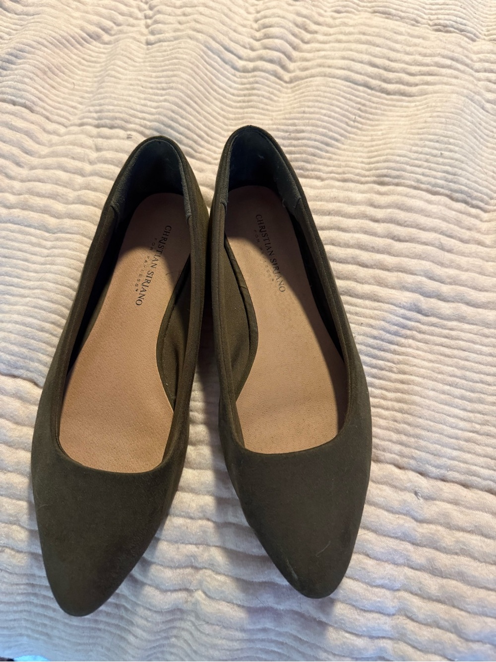 Christian Siriano Olive Suede Pointed-Toe Flats